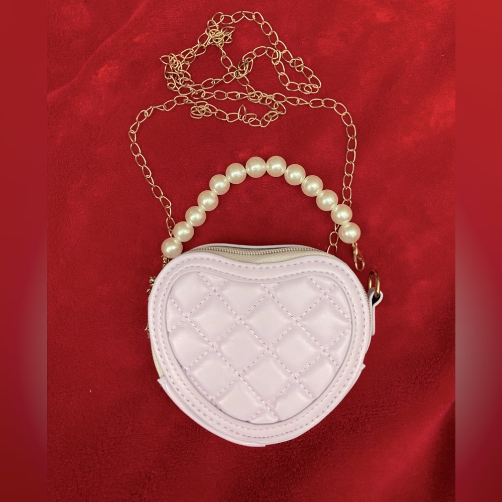 💜LAVENDER💜quilted minibag w/faux pearl handle/metal chain.PUfabric zipclose✨NEW✨